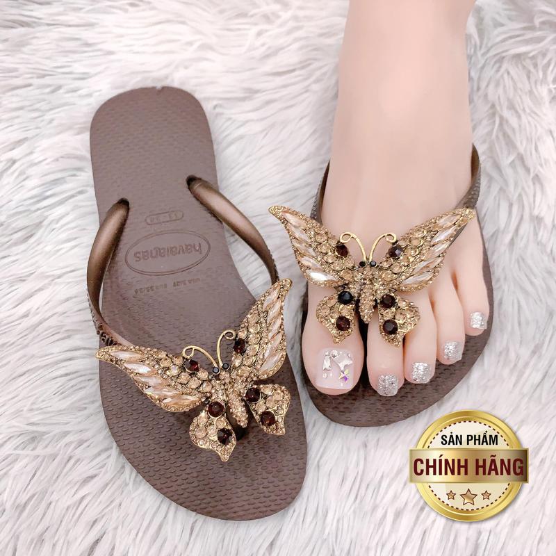 DÉP NỮ HAVAIANAS - SLIM TRƠN ĐÍNH BUOM ĐÁ HẠT LỰU ( THU HƯỜNG ) DéP GiàY Nhung Sandan Dép Tông Shoes Jean Sandal Caro