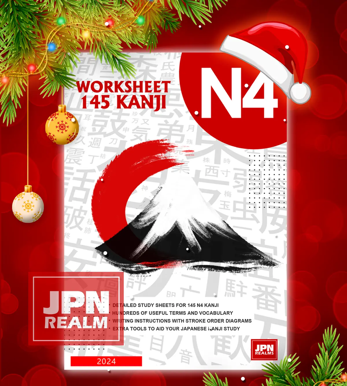 N4 WORKSHEET 145 Kanji for N4 Level - A workbook for remembering each kanji plus writing practice