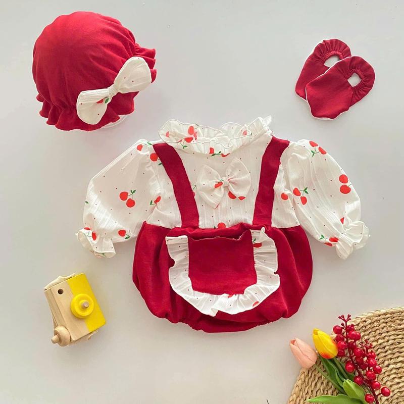  Body Cherry Đỏ Phối Túi Cho Bé Mang Đầy Tháng Chất Tơ Gân Phối Phi Tuyết Mềm Mịn Mát Tông Màu Đỏ Rực Rỡ 