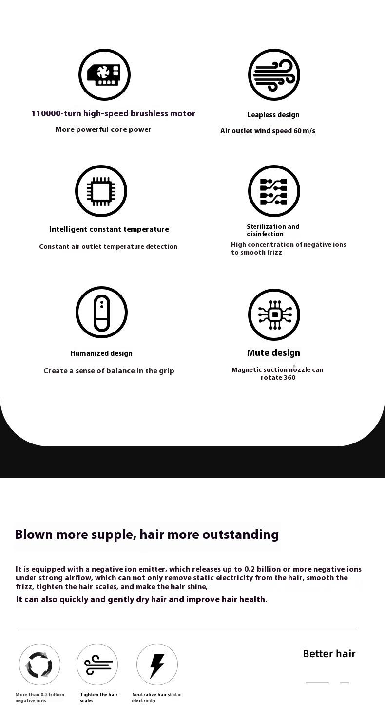Product Introduction of Negative ion hot air comb, hair dryer, straight hair comb, curling iron, large hair dryer, hair dryer, electric hair dryer, high-speed hair dryer 5