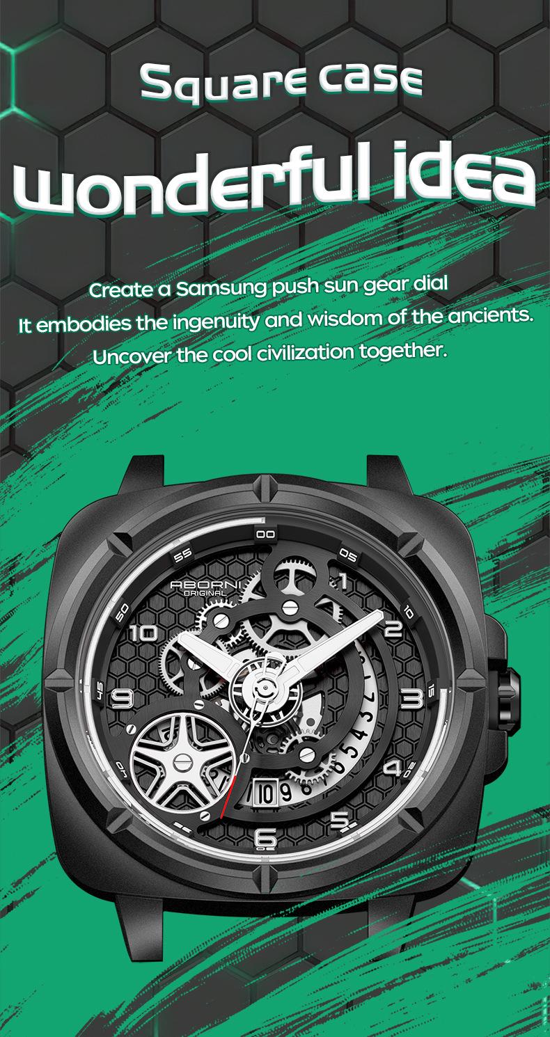 Product Introduction of Square Watch Men's Mechanical Style Sports Fashion Watch National Style Luminous Waterproof Silicone Band Quartz Watch 2