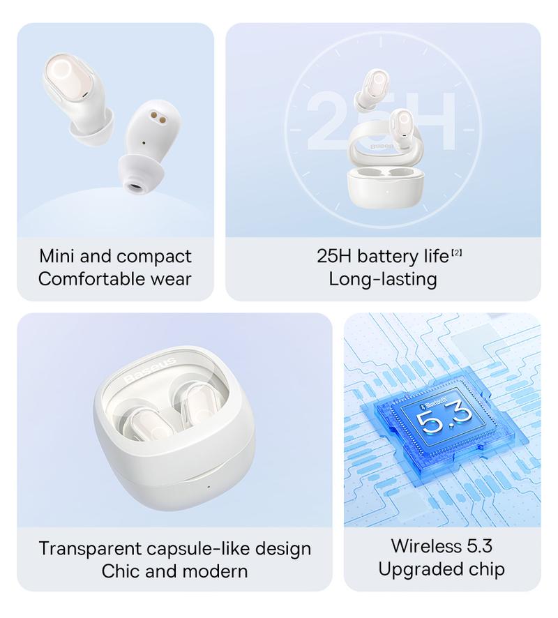 Product Introduction of Baseus Bowie pw02 TWS 5.3 Bluetooth earbuds smart noise reduction in-ear headset built-in microphone touch control true wireless earphone strong Bass Audio earphones 1