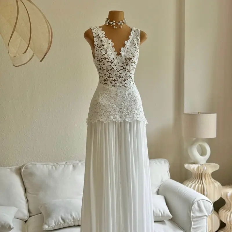 Sét thiết kế - Sét áo ren hoa phối chân váy xoè nhún dáng dài 1337-CN Women Nữ Top Nhung Viền Ren 6