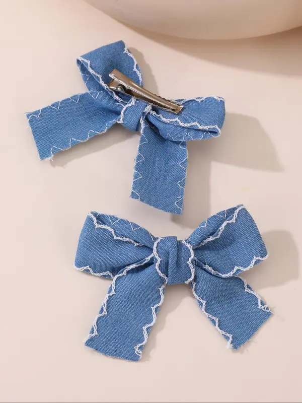 Cute Star Pattern Hair Bows, Denim Hair Bows, Fashionable Hair Accessories for Girls, Minimalist Headwear Suitable for Thick Hair 3