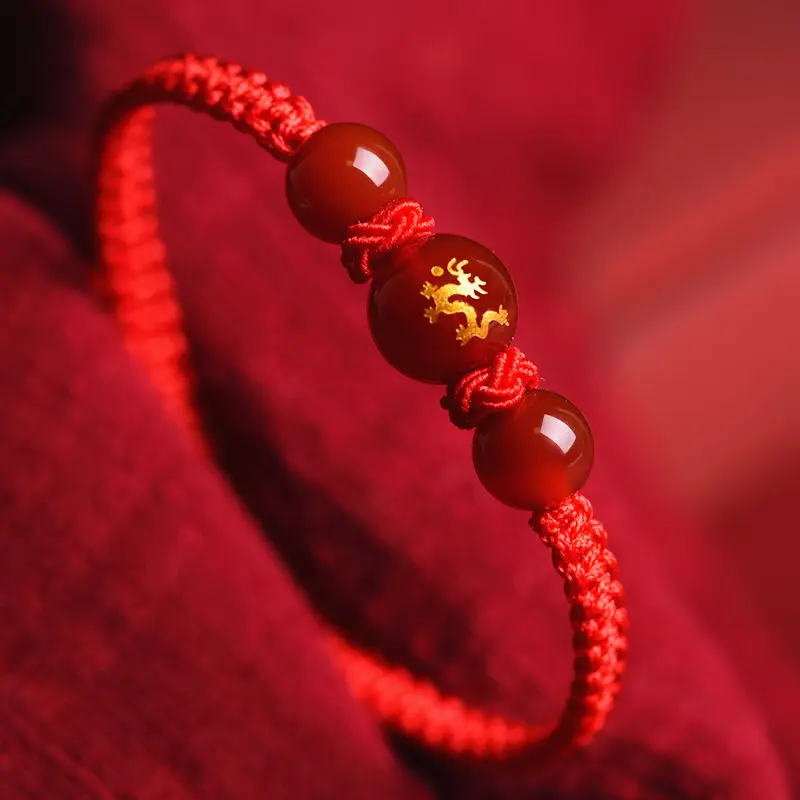 Zodiac Animals Red Rope Bracelet Natural Red Agate Male Female Transit Bead Hand Rope