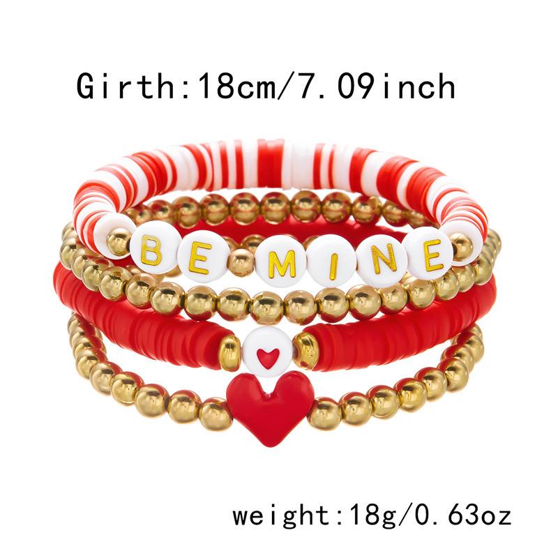 Product Introduction of Europe and America Cross Border Valentine's Day Bracelet Multi-Layer Twin Pink Love Pendant Bracelet Polymer Clay Beaded Stretch Bracelet 2