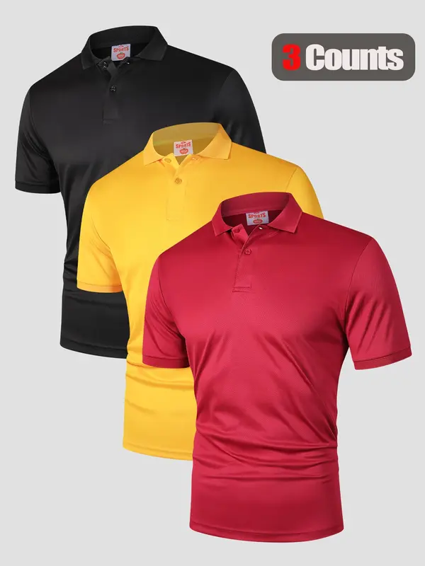 Men's Solid Color Pique Polo Shirt, Regular Fit Casual Breathable Quick Drying Short Sleeve Top for Summer, Men's Clothes for Business Work Daily Wear, Tropical 7