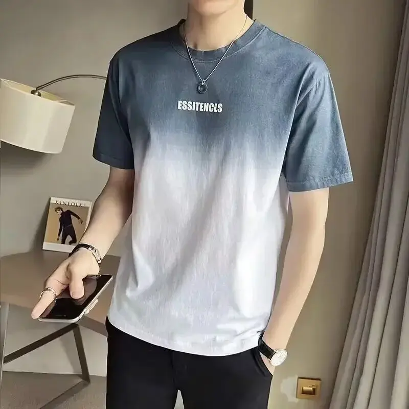 Áo Thun Nam ngắn Tay Hợp Xu hướng Xu Hướng Màu Gradient Hàng Mới Về Mùa Hè 2024, Thích Hợp Cho Học Sinh Trung Học Và Thanh Niên, Tay Lửng, Thích Hợp Cho Quốc Tế Thương 2