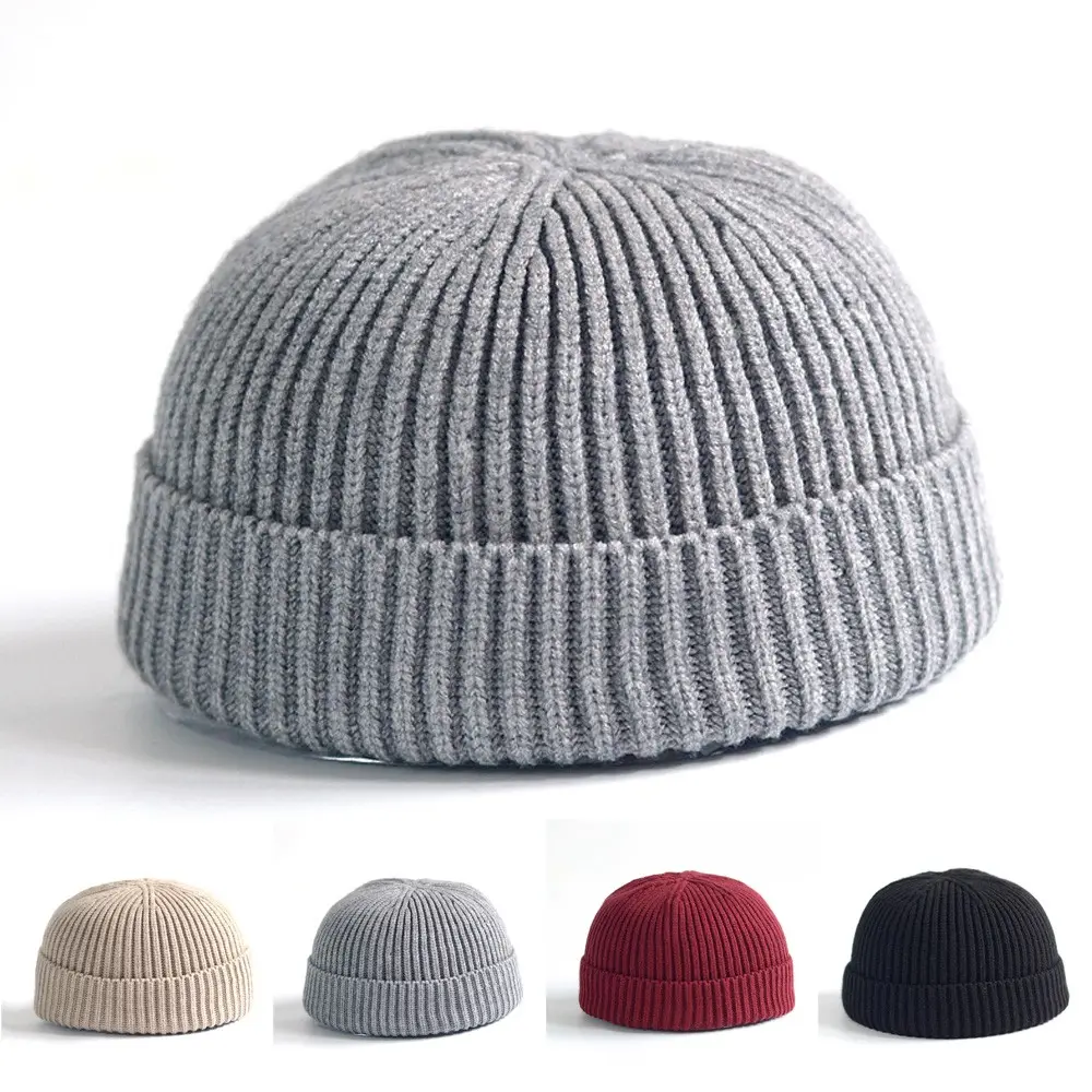 Men Women Knitted Hat Beanie Skullcap Sailor Docker Fisherman Cuff Brimless Cap