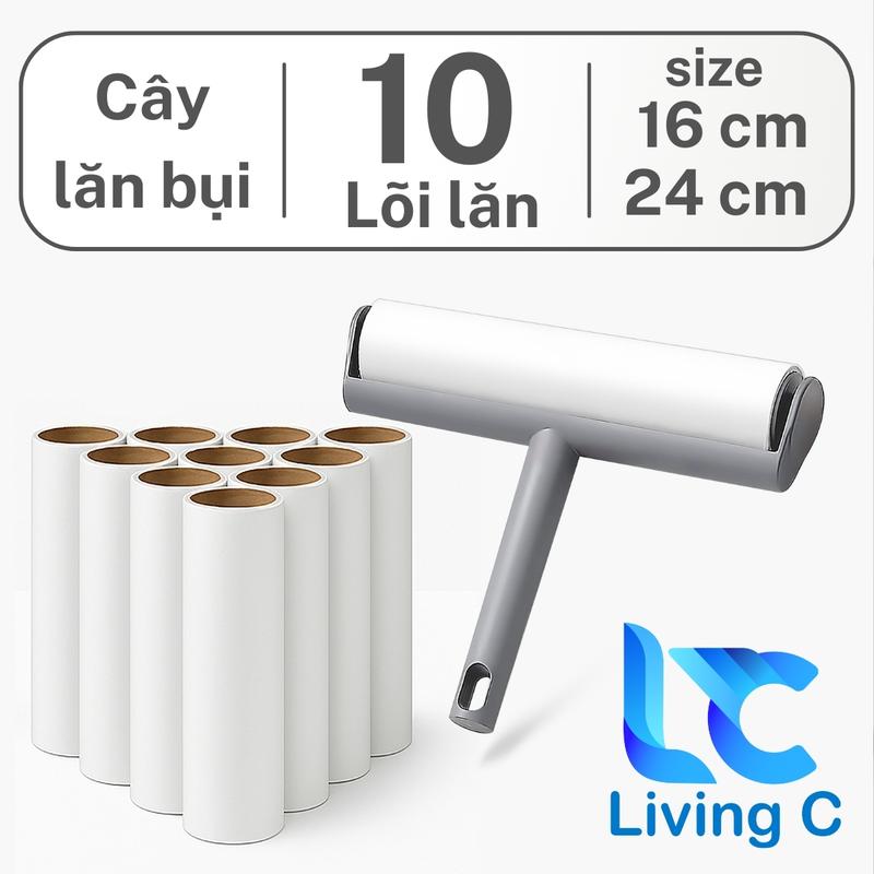 Cây Lăn Bụi + 10 Lõi Lăn Size Lớn 16cm, 24 cm Living C, Làm Sạch Sofa, Quần Áo, Chăn Ga, Đa Năng Cao Cấp Siêu Dính
