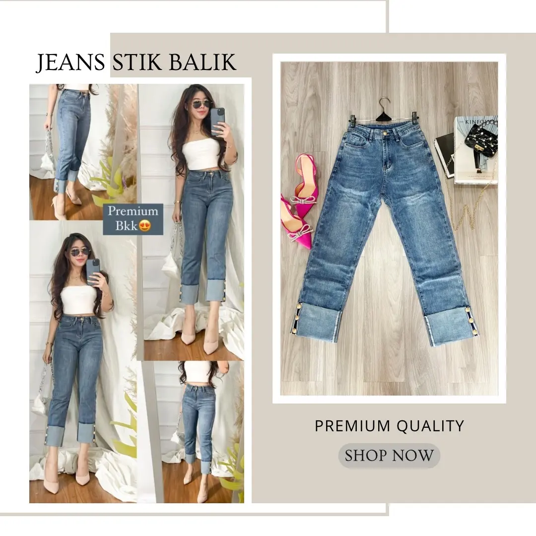 Celana Jeans Straight Stik Balik Panjang Wanita