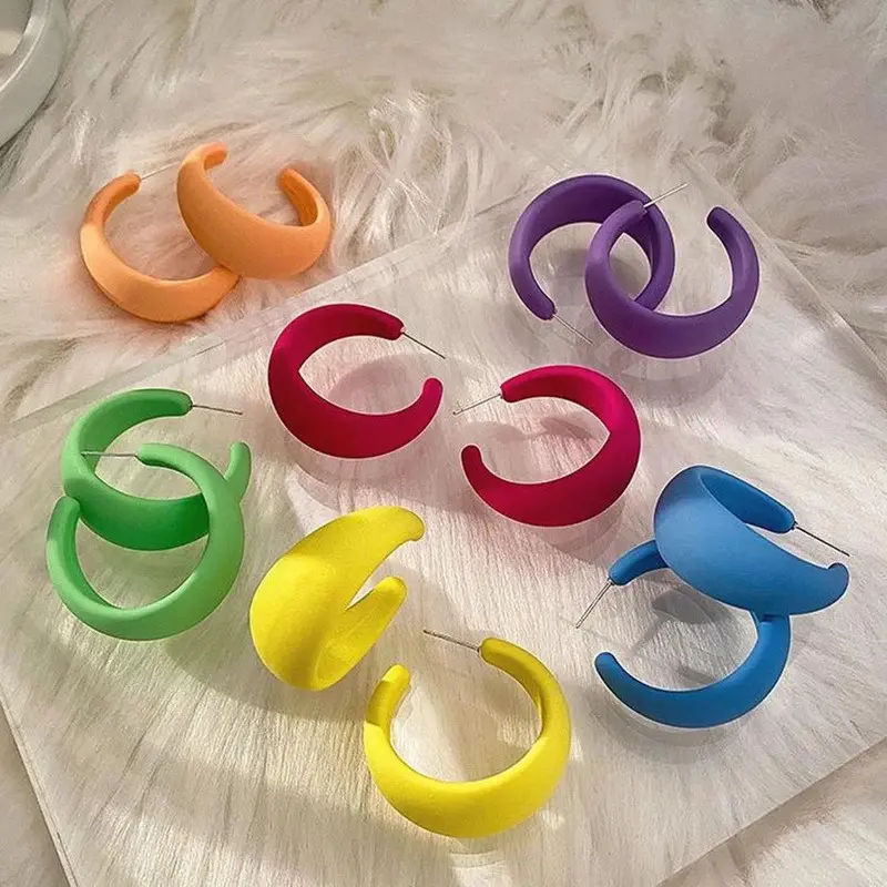 Bông Tai Lớn Acrylic, Phong Cách Pastel Cổ Điển Bông Tai Vòng Nhiều Màu Neon Hình Chữ C, Dành Cho Phụ Nữ, Thời Trang, Thích Hợp Cho Bữa Tiệc Mùa Hè, Đồ Trang Sức Xỏ Lỗ