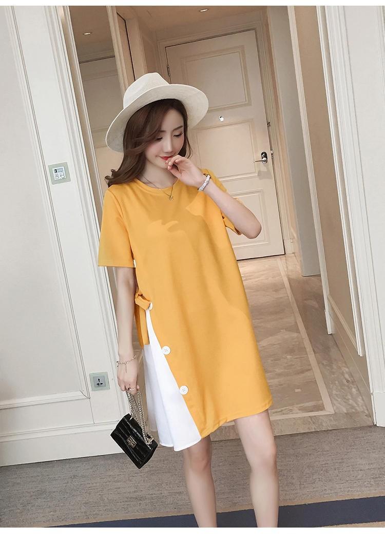 Product Introduction of Pregnant women's summer dress top loose large size Korean style bottoming shirt short sleeve mid-length T-shirt pregnant women's skirt pink  dress wrap  dress 17