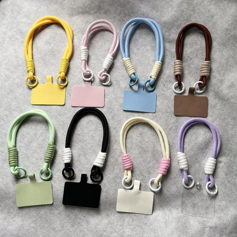 Product Introduction of Dopamine short mobile phone lashings Double head bold color mobile phone gasket anti-loss hand-woven wrist rope 0