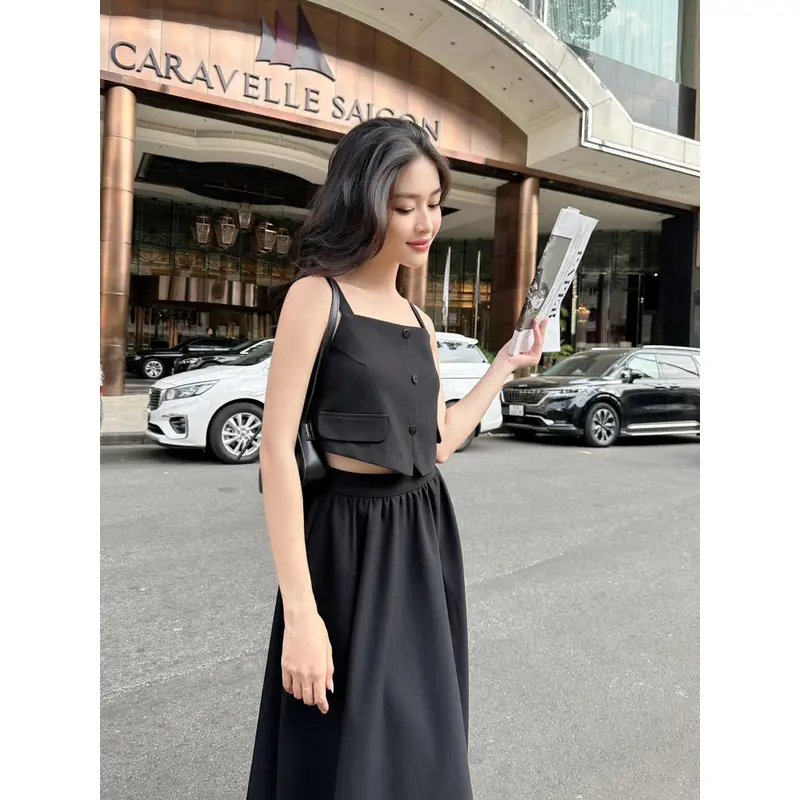 Design By MYAN Set Áo 2 Dây Croptop và Chân váy Midi Dài Dáng Xòe Có Kéo Khóa Sau Mã Avn042301 + Vvn042303 2