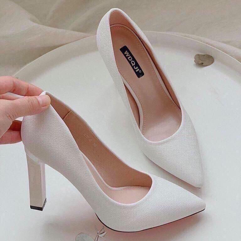Giày cao gót G168 Phom trơn da nhũ Bling gót 9p -Phom 1.5 Chân gày nhỏ lùi size Nữ Nhung Shoes Đế Cao