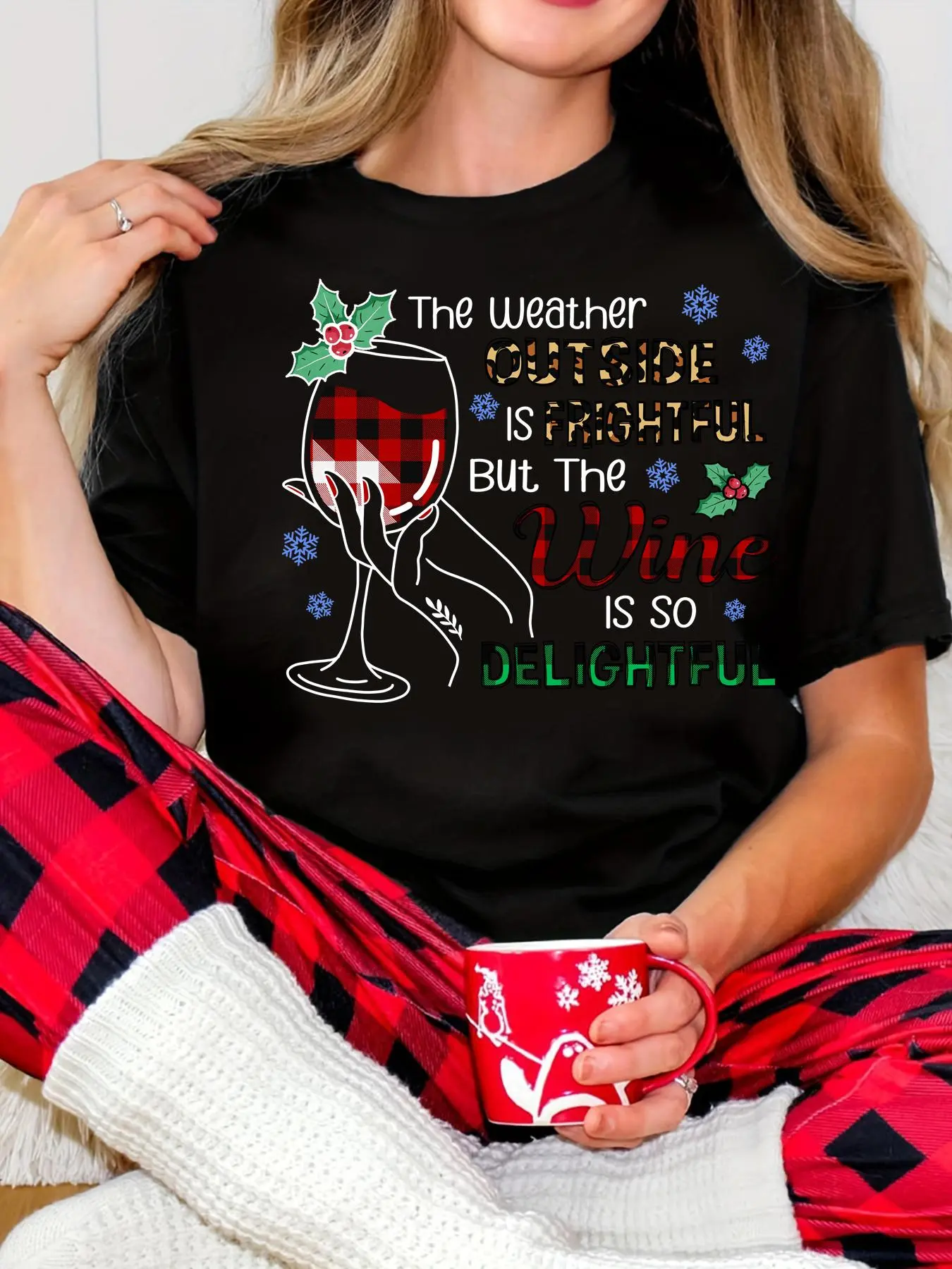 Women's Christmas Themed Letter Print Round Neck Tee, Casual Soft Comfortable Long Sleeve Crew Neck T-shirt for Daily Holiday Wear, Ladies Clothes for Summer