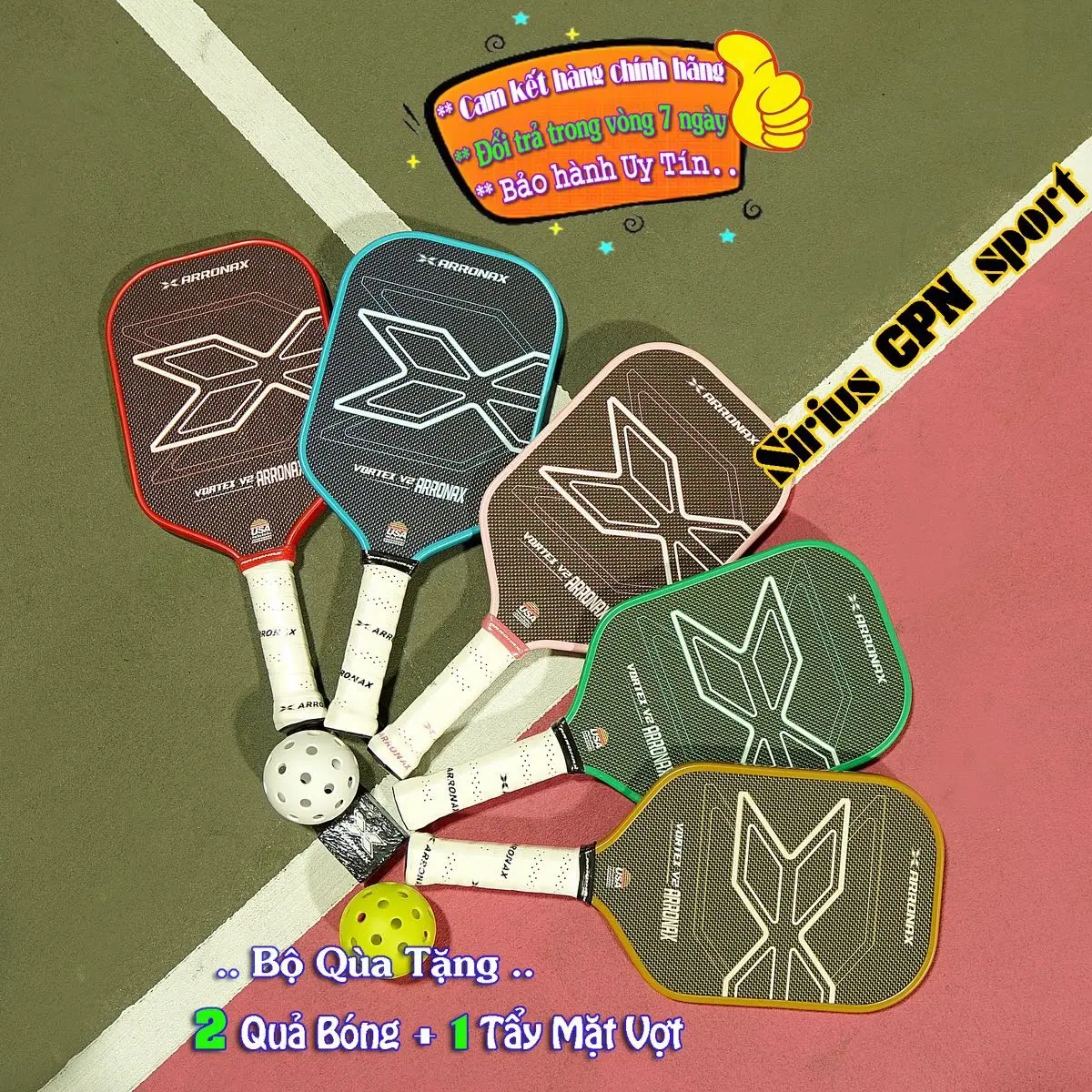 ￼[CHÍNH HÃNG SIÊU HOT] Vợt Pickleball ARRONAX VORTEX V2 bề mặt Sợi Titan siêu nhám, siêu bền (Mã V2)