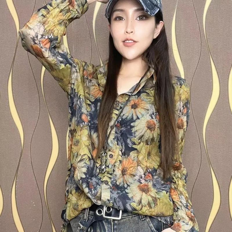 Áo Sơ Mi Cardigan In Hình Dài Tay, Hàng Mới Về, Thời Trang, Áo Cánh Dáng Rộng Thích Hợp Cho Mùa Xuân Và Mùa Thu, 2024 Nữ Women Top Shirt 6