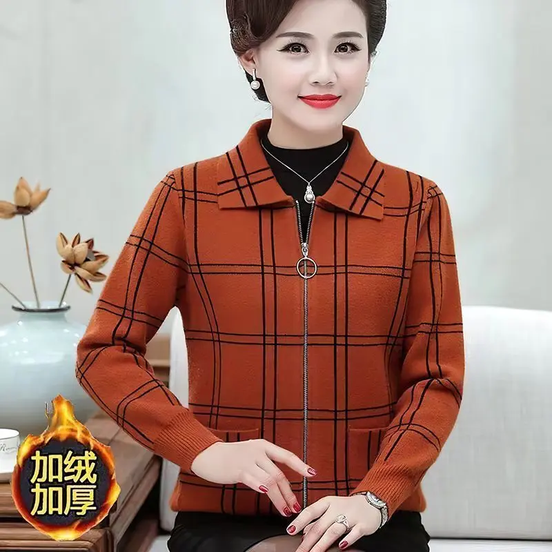 Áo Khoác Len Phong Cách Hàn Quốc, Lót Lông Cừu, Dành Cho Phụ Nữ, Mùa Xuân Và Mùa Thu Mới, 2020 Mùa Xuân, Mỏng, Mẹ TRUNG NIÊN, Ngoại Cỡ, Áo Sơ Mi Có Khóa Kéo Ngắn Top Jacket Women 3
