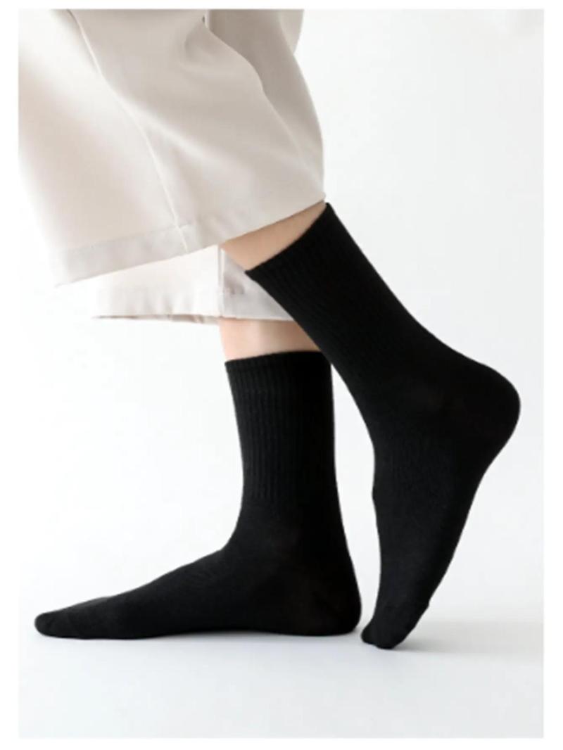 Product Introduction of Men's 5 Pairs Solid Crew Socks, Low Cut Comfy Breathable Mid-calf Socks for Daily Wear, Men's Socks & Hosiery for All Seasons 3