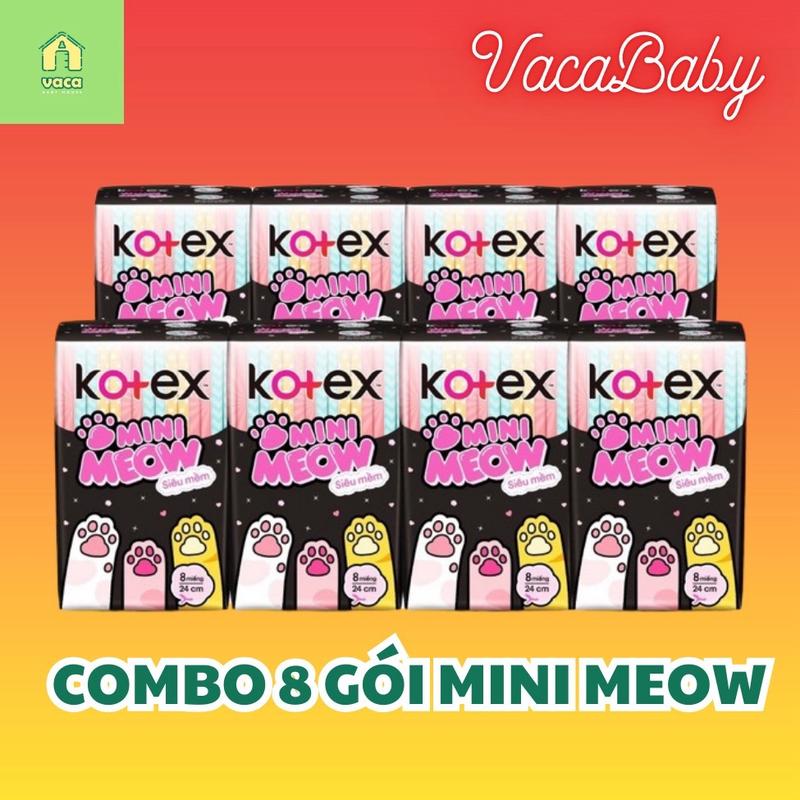 (Có che tên) Combo 8 gói BVS Kotex Mini meow cute dài 23cm gói 8 miếng Tampon Nữ băng  vệ