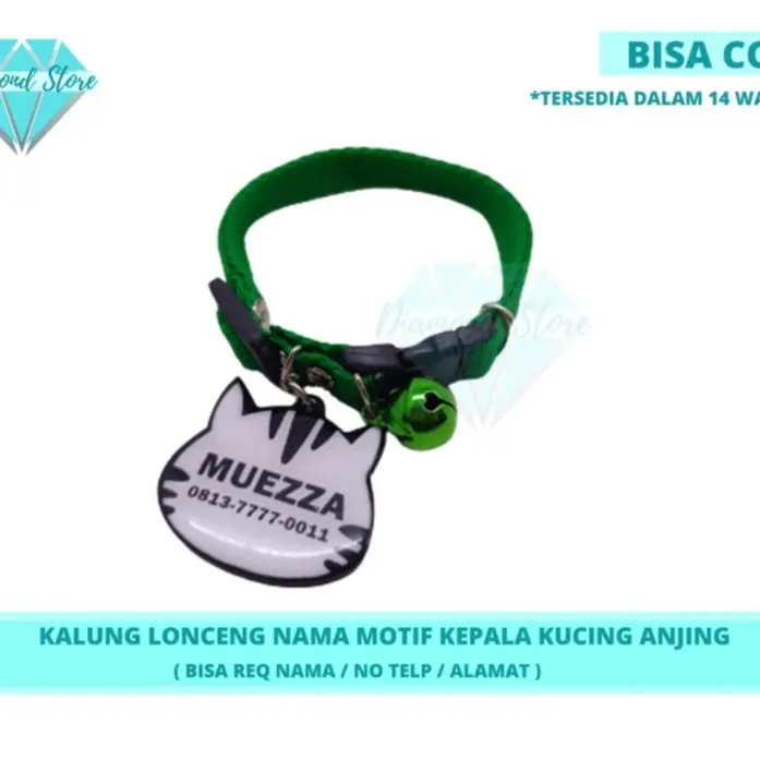 ( Diamond Pets) Kalung Kucing Custom Nama Motif Kepala / Kalung Anjing Custom Nama