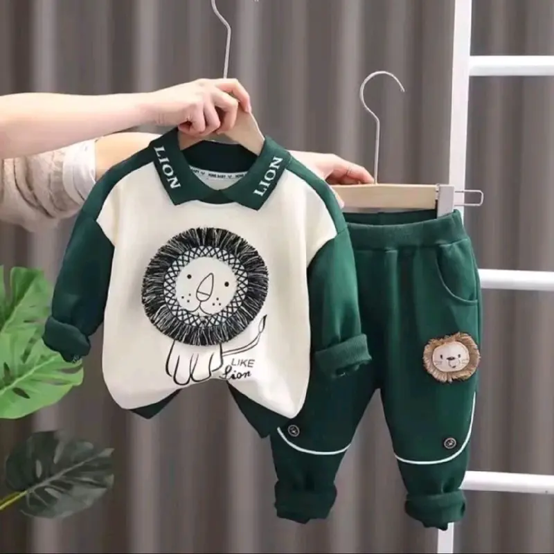 SETELAN SWEATER ANAK LAKI LAKI DAN PEREMPUAN TERBARU BAHAN ADEM MOTIF LION 1-5 TAHUN Boys Girls Zinc Alloy pas 0