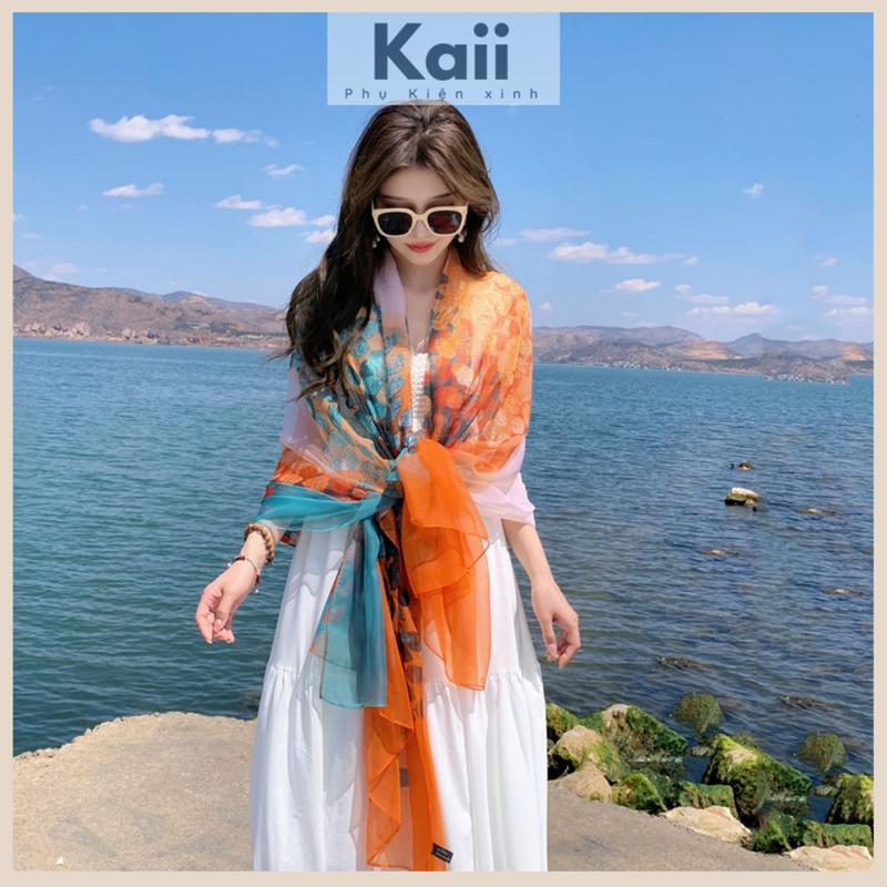 Khăn choàng nữ sang chảnh khăn tơ tằm hoạ tiết cam trắng nhẹ nhàng sang trọng KC824 trơn khăn choàng Hoa Quàng Cổ Women Len Choàng Cổ