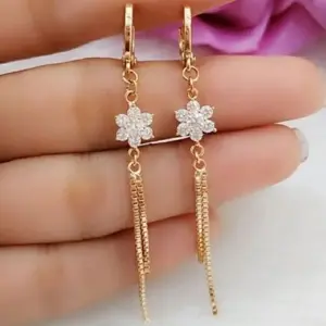 BISA COD PERHIASAN WANITA Anting clip titanium gold motif Jurai bunga anti karat dan luntur TERLARIS Aksesoris