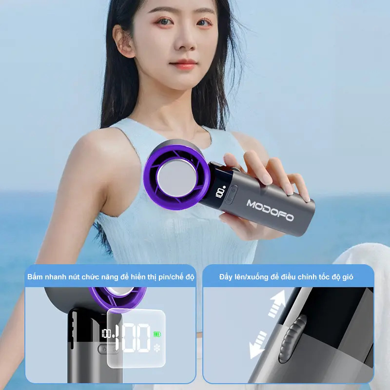 【MODOFO】Quạt cầm tay tốc độ cao mới 2025, tốc độ gió 100 cấp, màn hình kỹ thuật số, pin dung lượng lớn, thời gian sử dụng cực dài (bảo hành chính hãng 6 tháng) Sạc di động USB thích hợp làm quà tặng Tết Nguyên đán, phụ kiện quà tặng cặp đôi 3