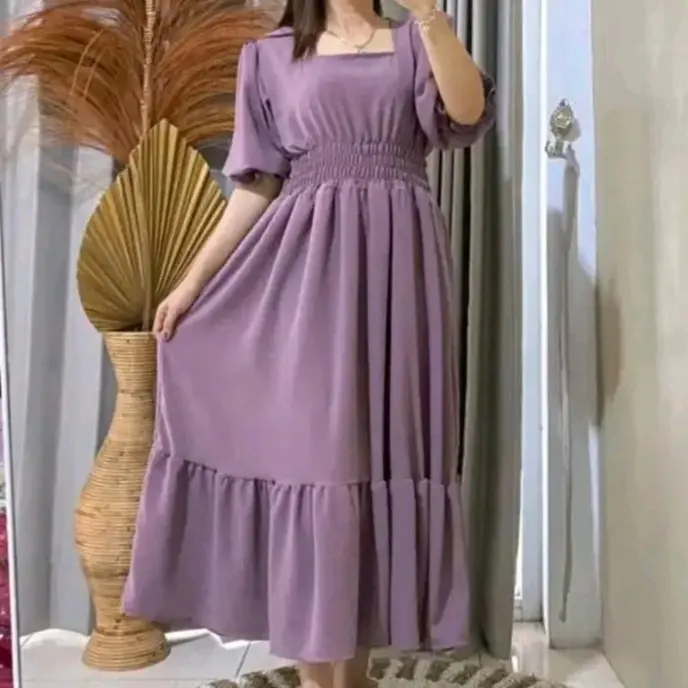 MIDI DRESS CRINKLE AIRFLOW IMPORT casual panjang wanita  baju  Mini Maxi