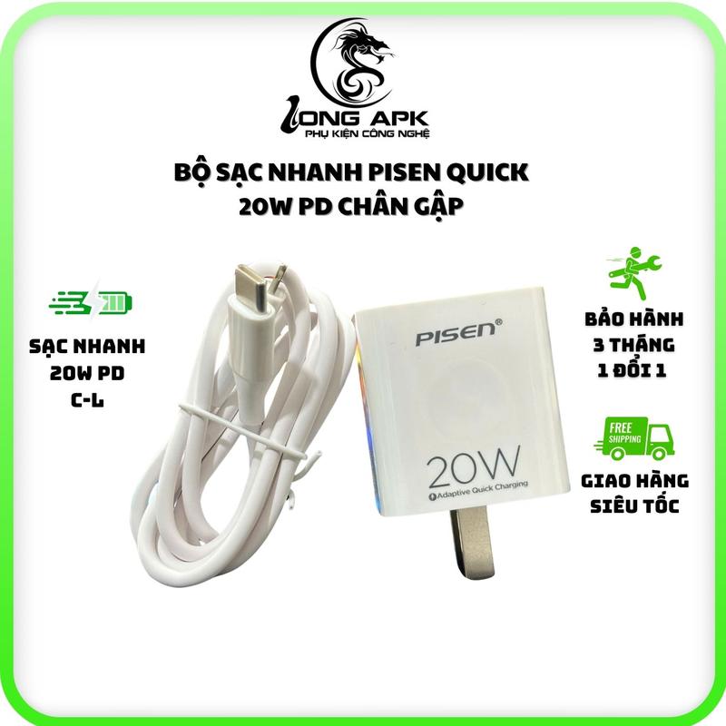 Bộ sạc nhanh Pisen Quick TS140 cổng cáp C - L sạc nhanh 20w PD Phụ Kiện Usb