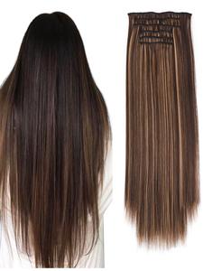 Extensiones de cabello de 6 piezas con clip para cabello largo y liso, clips naturales, suaves y naturales, adecuadas para mujeres, 6 piezas para cobertura completa de la cabeza, estilizado versátil para todas las ocasiones
