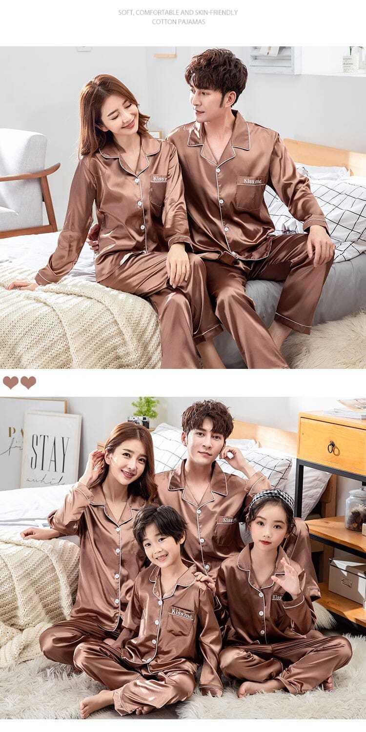 Product Introduction of Korean Style Couple Long Sleeve Parent-Child Pajamas Spring and Autumn Family Three Or Four Mother and Daughter Ice Silk Boys 'And Girls' Home Wear Suit Thin 21