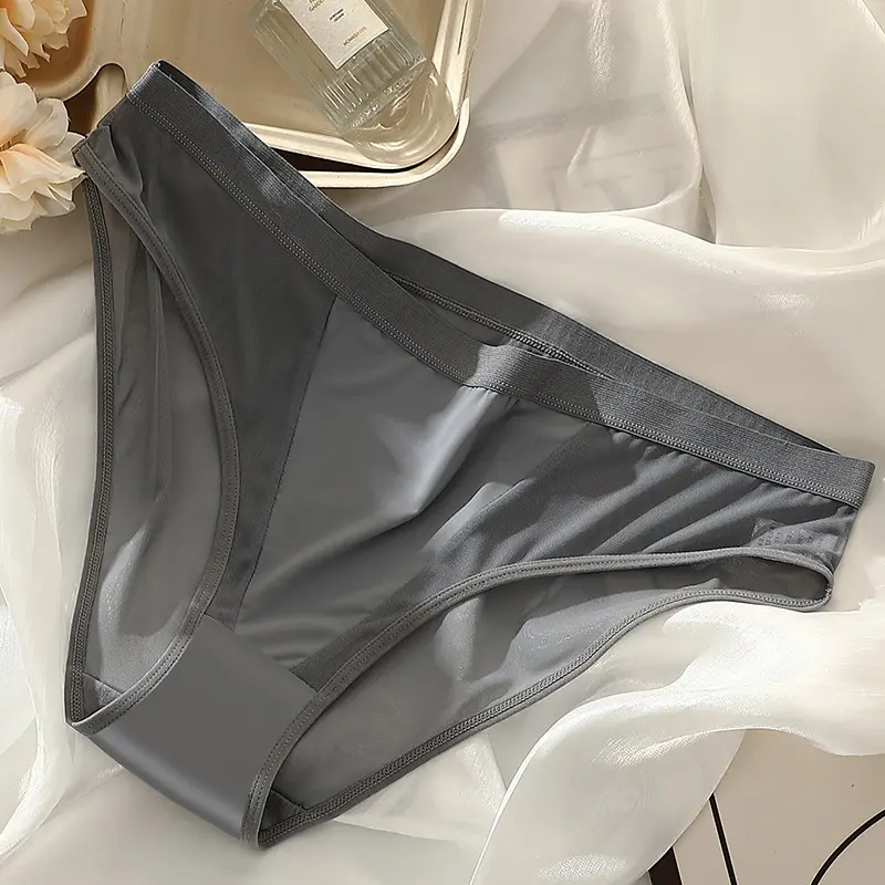 Women Sexy Mesh Ice Silk Solid Thin Breathable Underwear Middle Waist Elasticity Plus Big Panties Womenswear Comfort