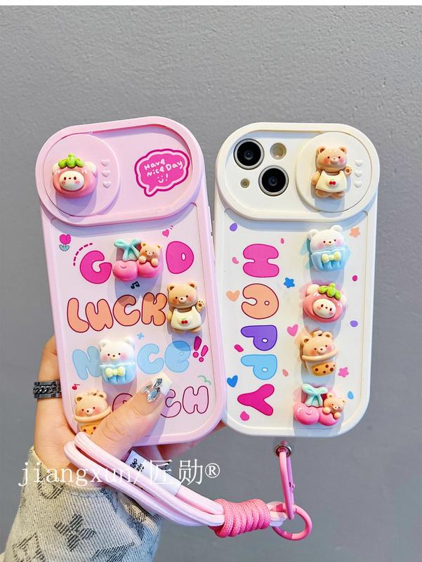  Ốp lưng iphone nắp trượt che camera gấu LUCK HAPPY dành cho ip 11 x xsm 12 13 14 15promax 7plus 8plus - xx3097 