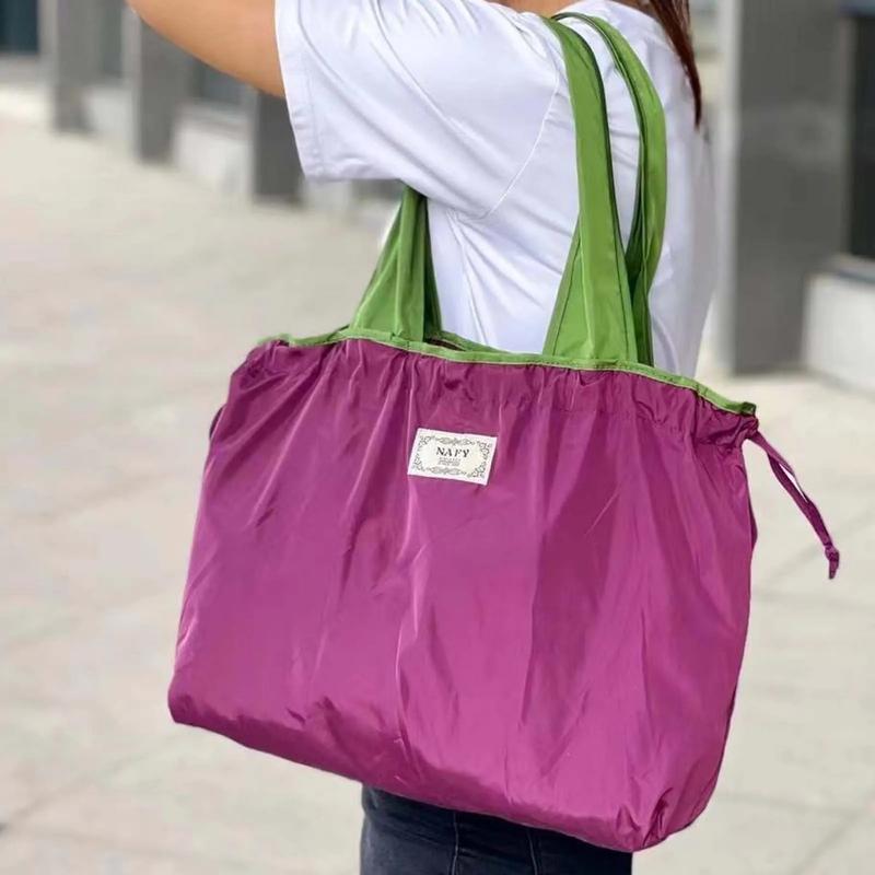 Product Introduction of Reusable Grocery Bag Large Capacity Foldable Shopping Bag With Drawstring Closure Foldable Eco-Friendly Shoulder Bag 32