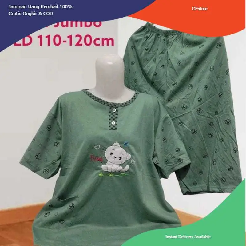 Setelan Baju Tidur Kaos Celana 3/4 Jumbo 3XL Big Size Babydoll Wanita LD 110-120Cm bayar di tempat