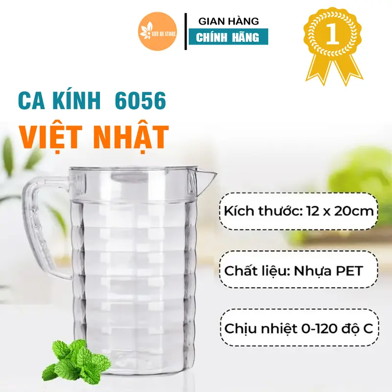 Ca 2 lít đựng nước, Ca kính Việt Nhật (6056), Bình đựng nước chịu nhiệt cao trong suôt có quai cầm ca  nuoc 0