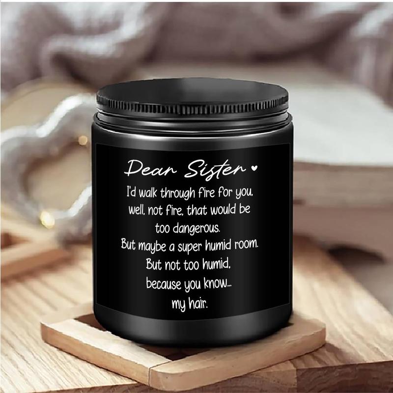 Lavender Scented Soy Wax Candle, 1 Count Funny Sisters Letter Pattern Scented Candle, Birthday Gift for Sister, Home Decor Supplies 3