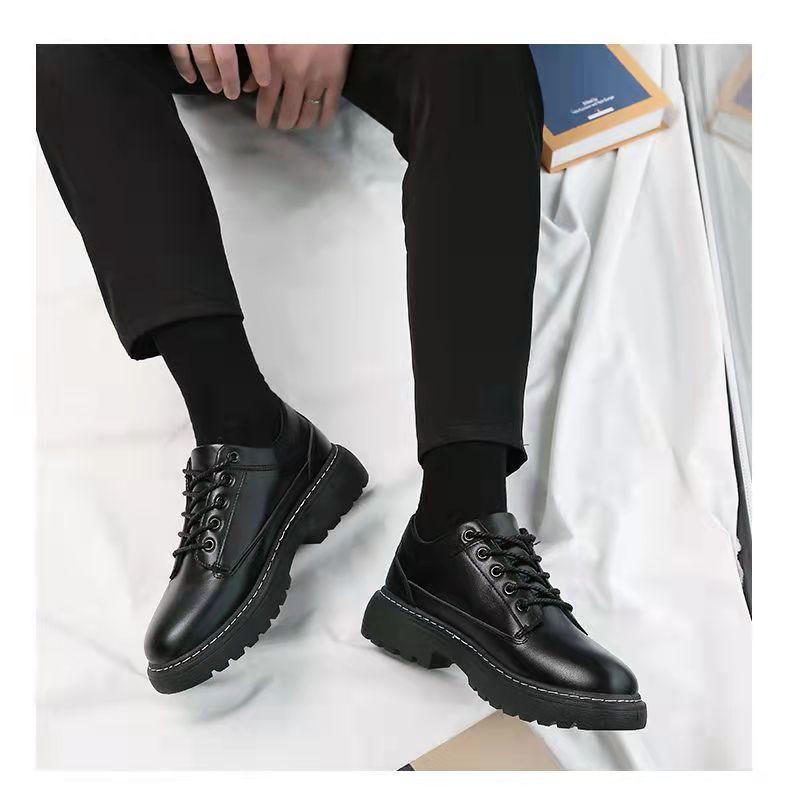 Product Introduction of Leather shoes men's all-match casual height increasing insole shoes men's black student youth leather shoes 15