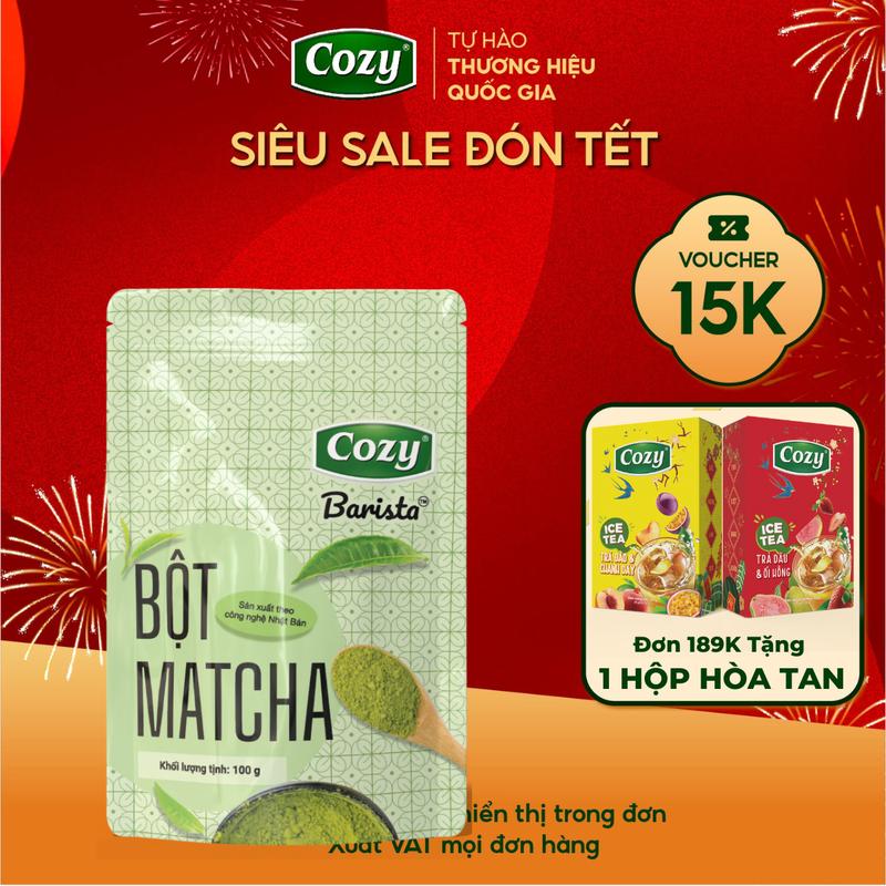 Voucher 15k - Lộc Đón Xuân Bột Matcha Cozy 100gr Bột Trà Xanh Pha Matcha Latte Công Nghệ Nghiền Chậm Không Sinh Nhiệt Nhật Bản