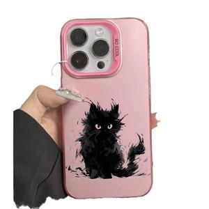 เคสโทรศัพท์มือถือ Ink Black Cat เหมาะสำหรับ Apple 16promax สีเงินเคส iPhone15 เคสแข็งระดับไฮเอนด์ 13/14