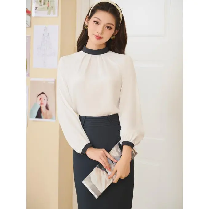 Áo sơ mi cổ tròn tay dài đơn sắc basic YOONA - YT4S099
