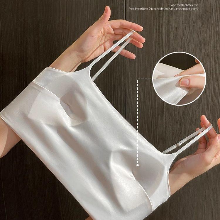Áo Ngực Chống Trượt, Chất Lượng Cao, Bề Mặt Bóng, Áo Ống Satin, Thiết Kế Liền Mạch Phong Cách Pháp, Dây Đeo Spaghetti Nhẹ, Dây Treo Gợi Cảm, Hở Lưng Chữ U Sâu 8