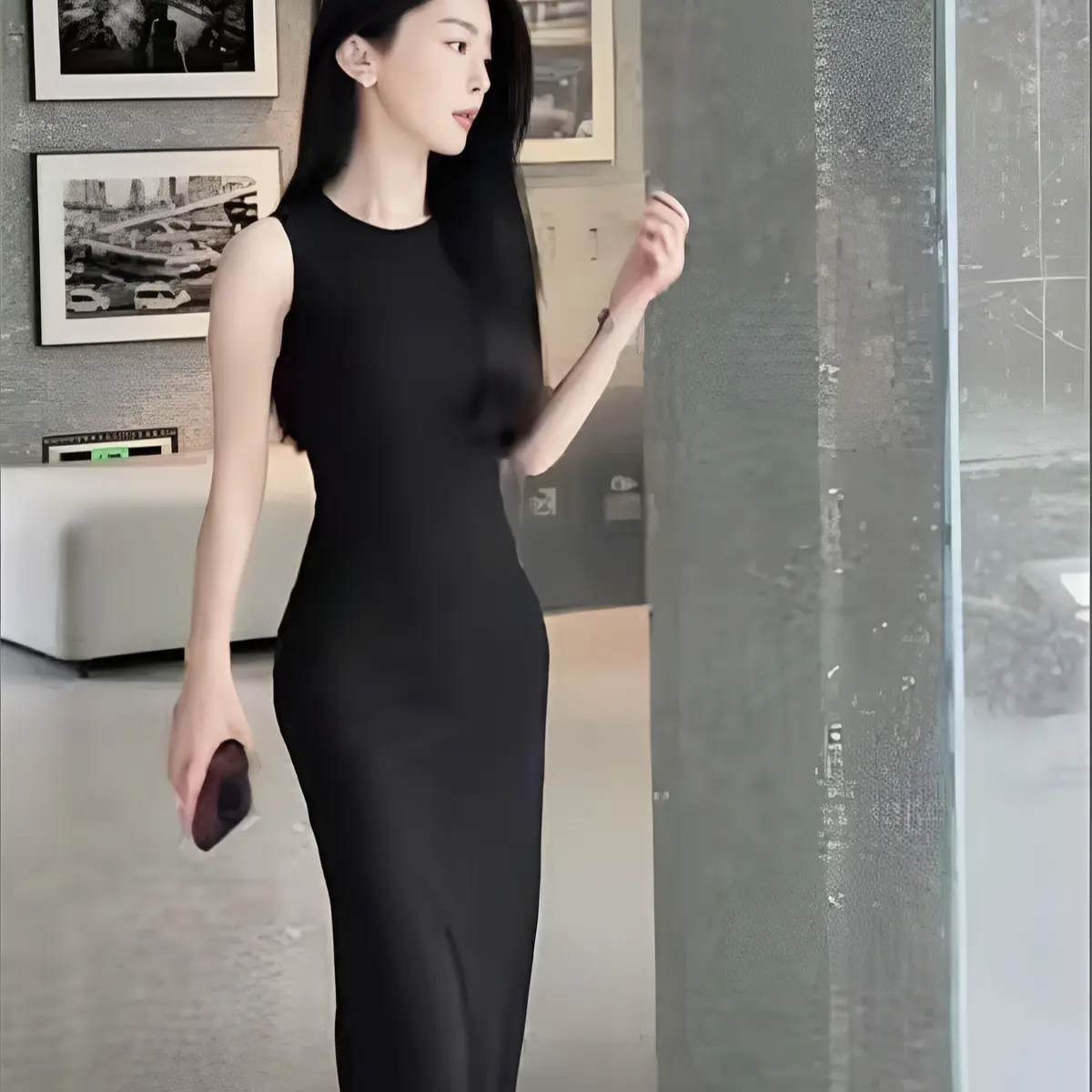 Váy body không tay cổ tròn dáng dài phong  cách  Hàn Quốc siêu xinh