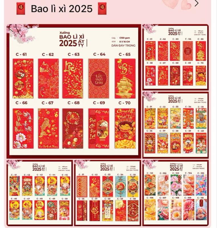 Set 100 Bao Lì Xì Tết 2025 Ất Tỵ Hình Truyền Thống TỔNG HỢP Nhiều Mẫu Chất Đẹp