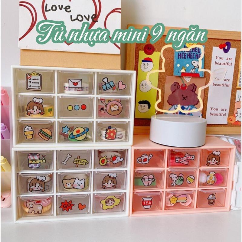Kệ Nhựa, Tủ Mini Đựng Đồ Đa Năng 9 Ngăn để bàn đựng văn phòng phẩm, trang sức, vòng tay, mỹ phẩm 0