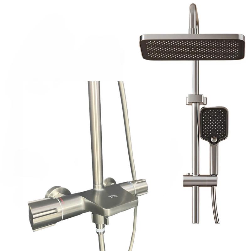 TBALL mã T09 chất liệu củ bằng inox304 , mạ titan , bộ sen cây tắm đứng  có 2 núm nóng lạnh 2 bên , có 3 chế độ bát sen to , bát sen nhỏ , vòi xả đáy ,được dùng trong phòng tắm